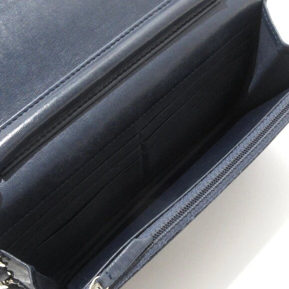 Auth CHANEL Matelasse/Double Stitch - Dark Navy Pink Lambskin Other Style Wallet - Picture 4 of 13